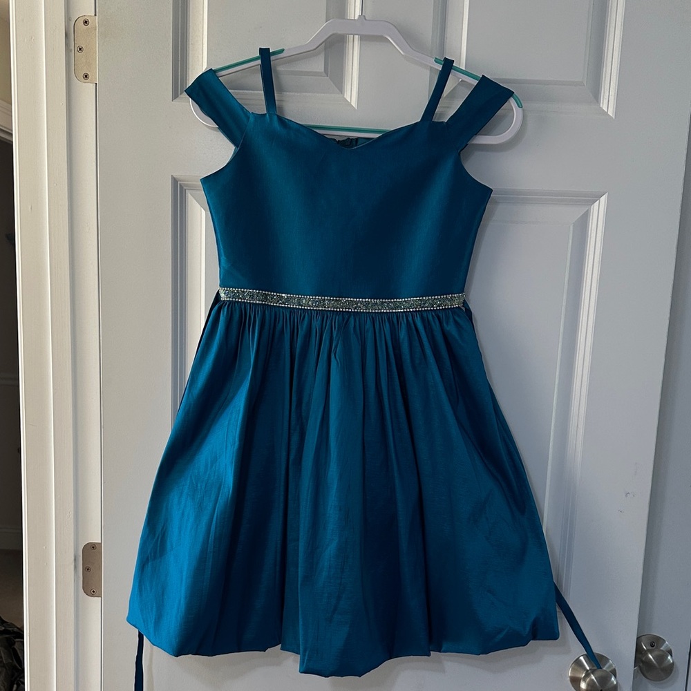 Rare Editions Teal Kids Dress with Silver Accents